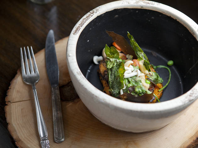 Mushrooms with burnt sweet potato at The Gadarene Swine