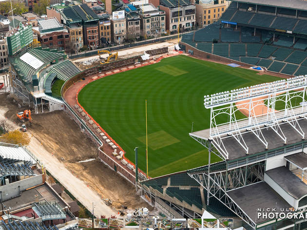 Photographer Nick Ulivieri captured these images of the Wrigley field construction from a helicopter.