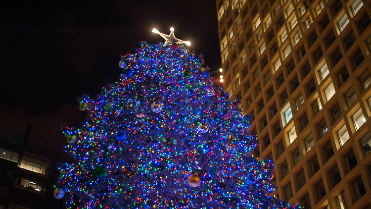 Dee Snyder flips the switch on the holiday season with the 101st annual lighting of the Daley Plaza Christmas tree on November 27, 2014.