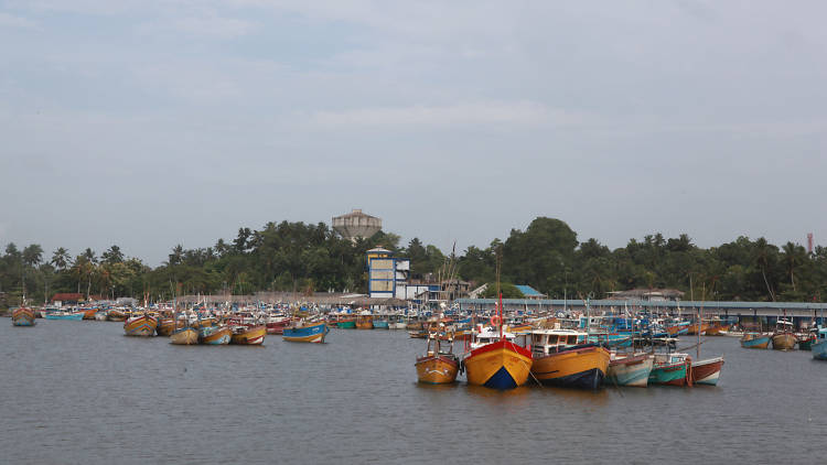 Colourful fishing boats complete the beach landscape 