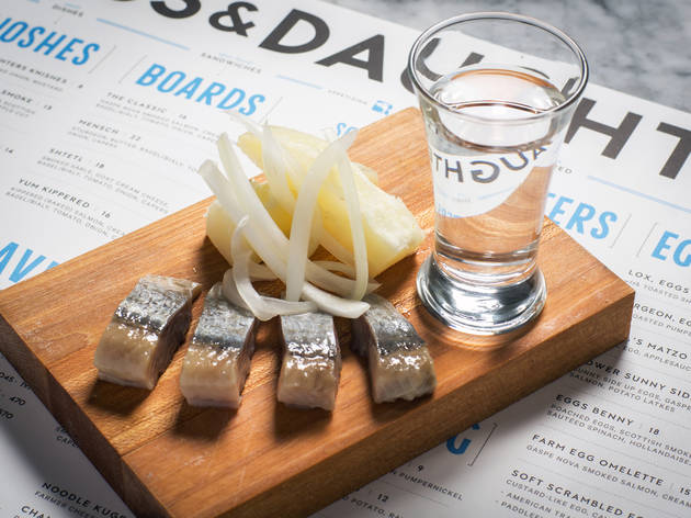 RUSS & DAUGHTERS CAFE schmaltz and a shot vodka