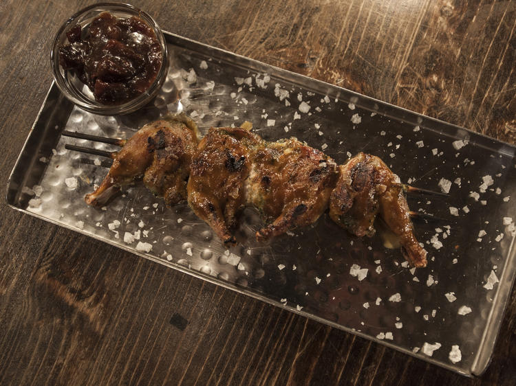 Quail skewers at the Heath