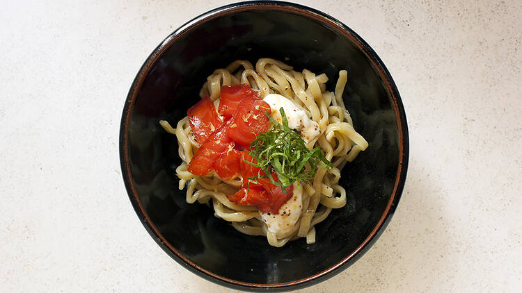 Salmon and Camberbet mazemen at Yuji Ramen