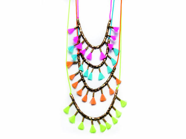 Angle diamond dot 14k gold bead fluorescent adolescent tassel necklace Angle diamond dot 14k gold bead fluorescent adolescent tassel necklace