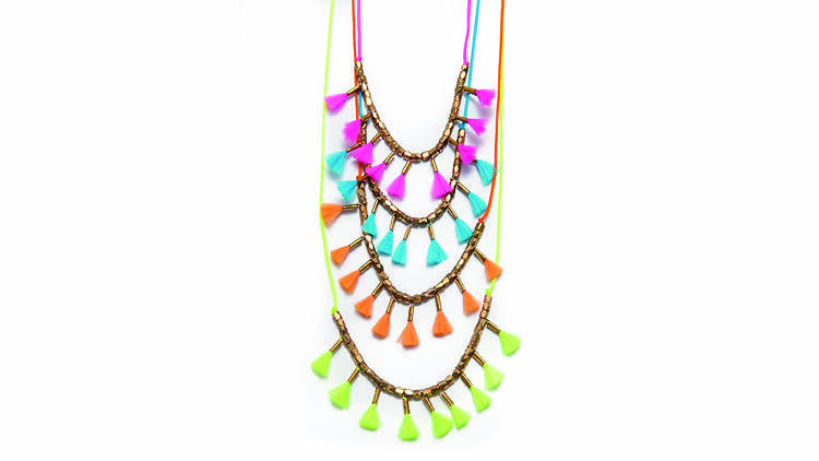Angle diamond dot 14k gold bead fluorescent adolescent tassel necklace