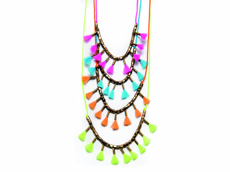 Angle diamond dot 14k gold bead fluorescent adolescent tassel necklace