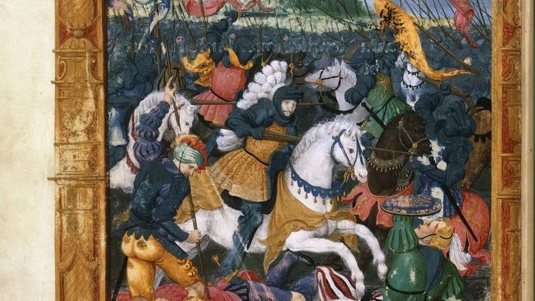 Attribué à Noël Bellemare, François Ier à la bataille de Marignan, dans Cicéron, Oraisons, trad. par Etienne Le Blanc, circa 1529-1530 Attribué à Noël Bellemare, François Ier à la bataille de Marignan, dans Cicéron, Oraisons, trad. par Etienne Le Blanc, circa 1529-1530