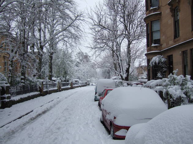 Snow-covered cars Snow-covered cars