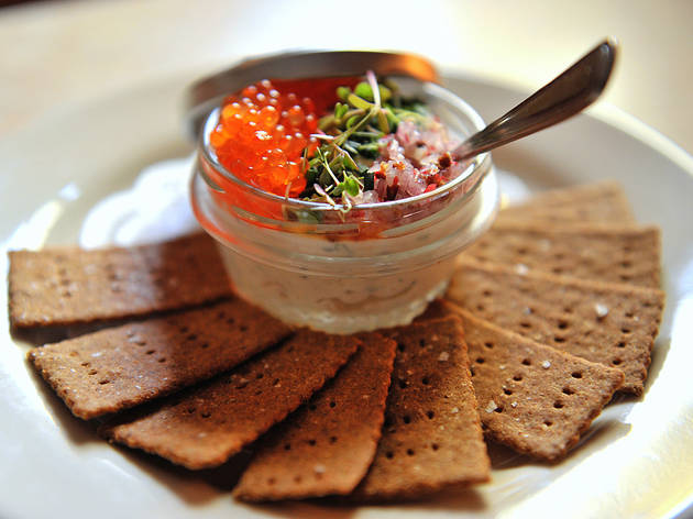 Smoked-fish spread and rye crackers at the Long Island Bar Smoked-fish spread and rye crackers at the Long Island Bar