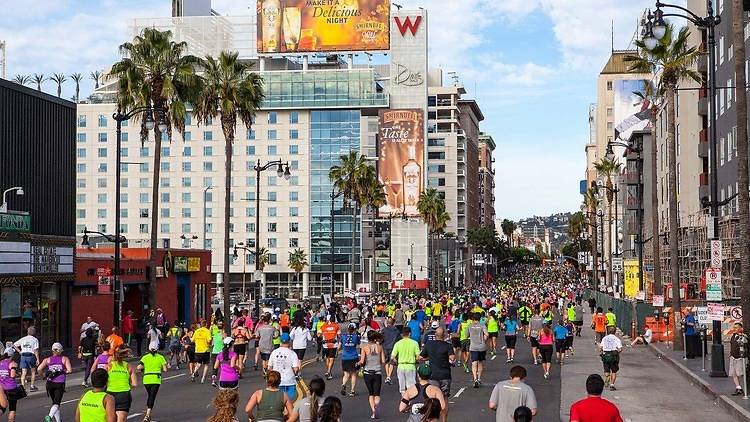 Runners fill the streets of Hollywood at last year's 2014 LA Marathon