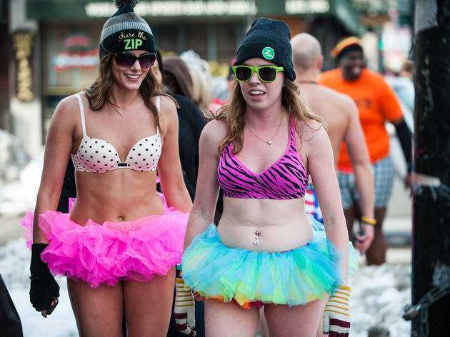 Runners streaked through Wrigleyville in their undergarments during Cupid's Undie Run, February 7, 2015.