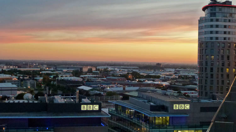 Pink skies over Media City