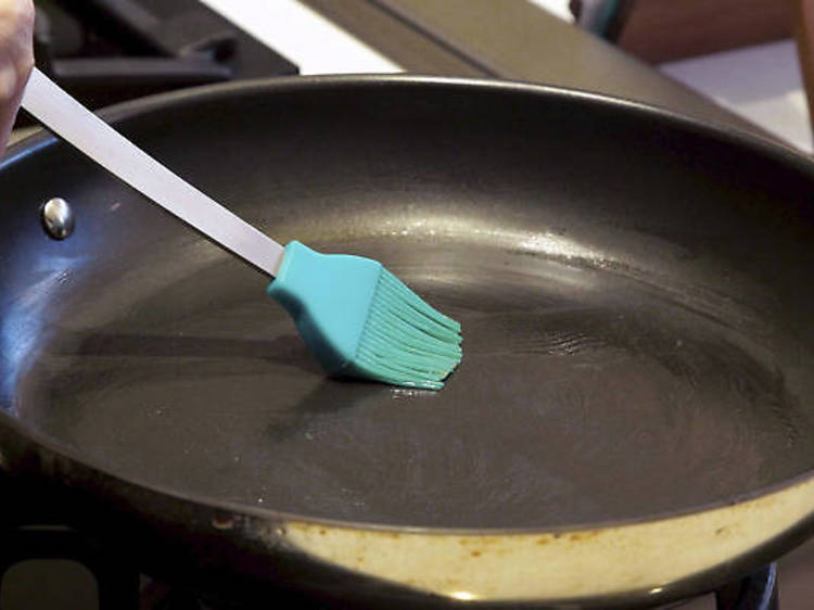 7. Grease the pan (repeat for each pancake)