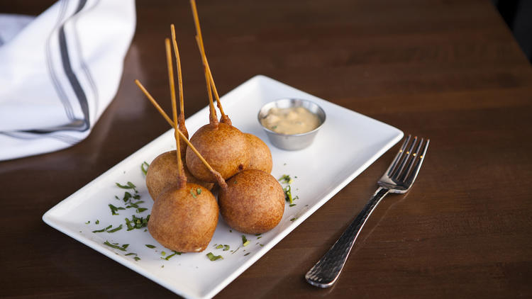 Lollipop corn dogs at Eureka! Tasting Kitchen