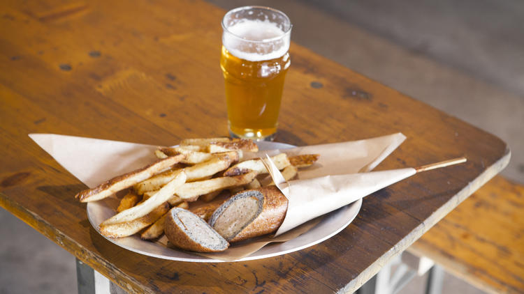 Andouille corn dog at Working Class Kitchen