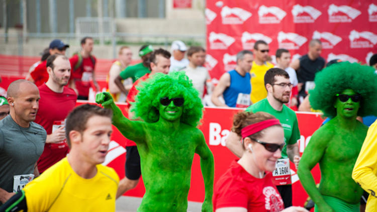 A green-dyed marathon runner.