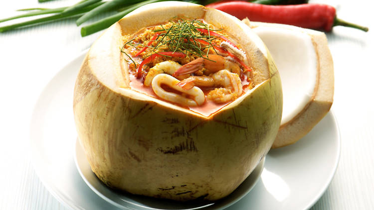 Tom yam in a coconut