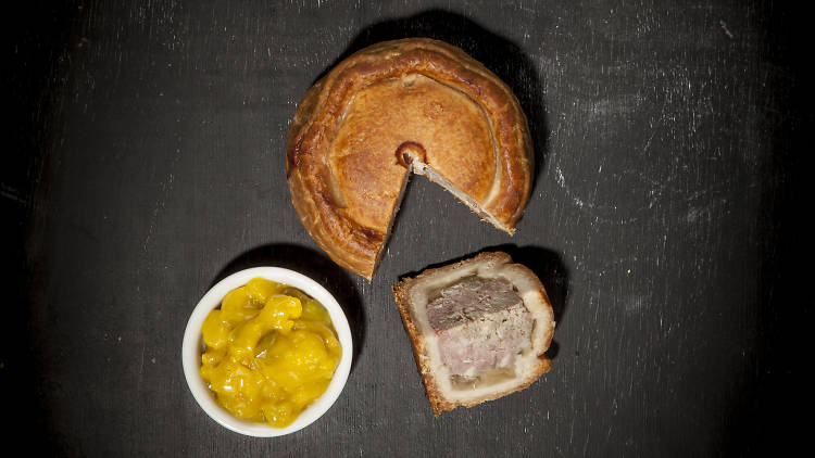 Melton mowbray pork pie and piccalilli at The Queen's Head