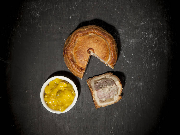Melton mowbray pork pie and piccalilli at The Queen's Head