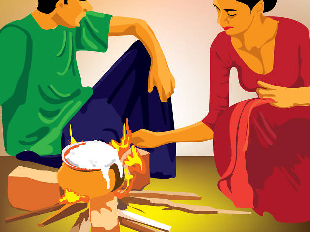 Lighting the hearth during New Year Sinhala and Tamil New Year in Sri Lanka