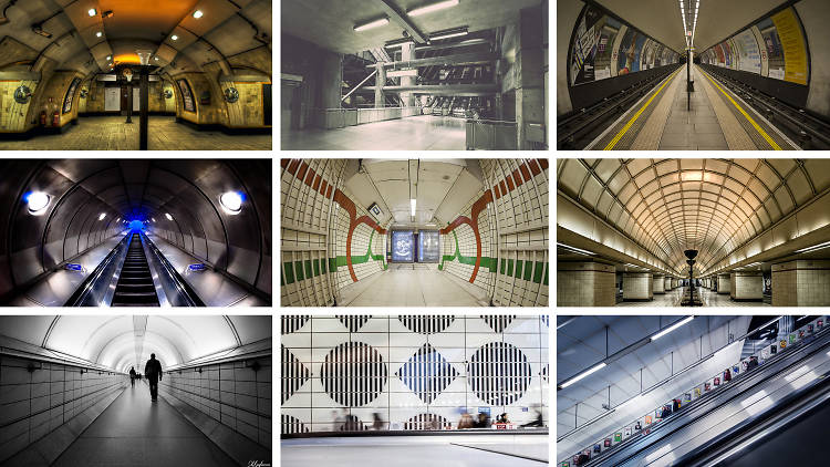 Collage of tube station photos