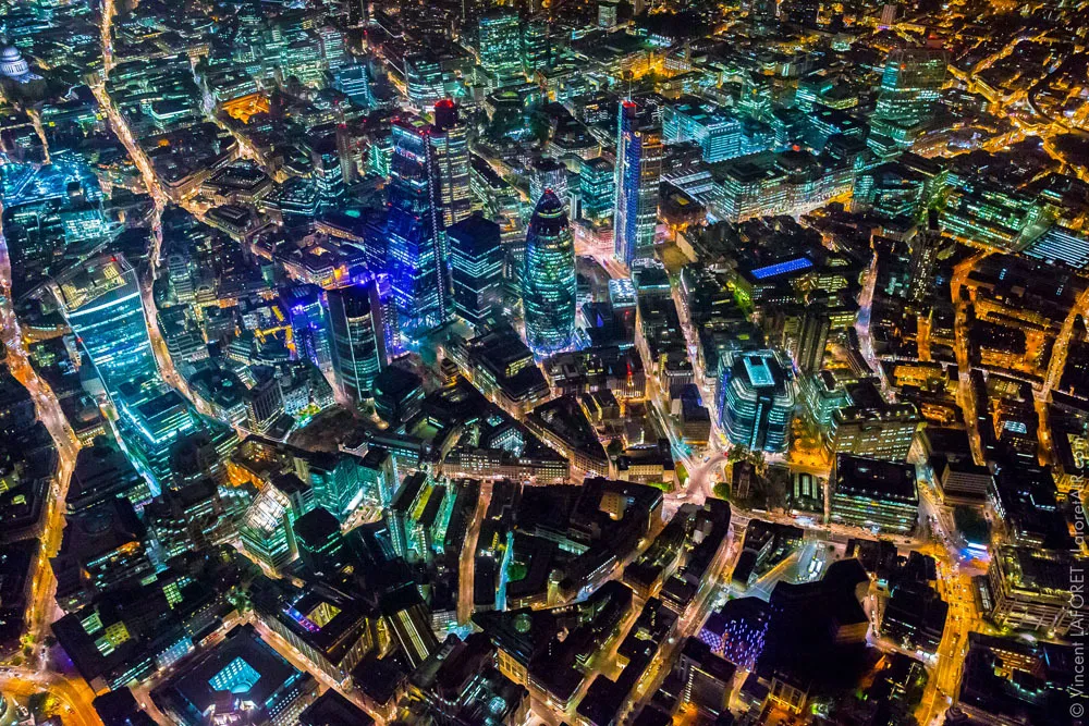 Aerial photo of London at night. Photo credit: Vincent LaForet, AIR