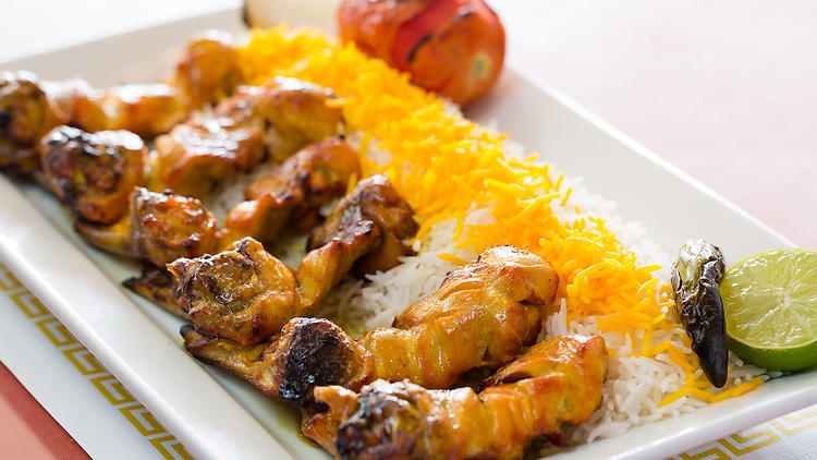 Chicken bone-in with rice at Farsi Café