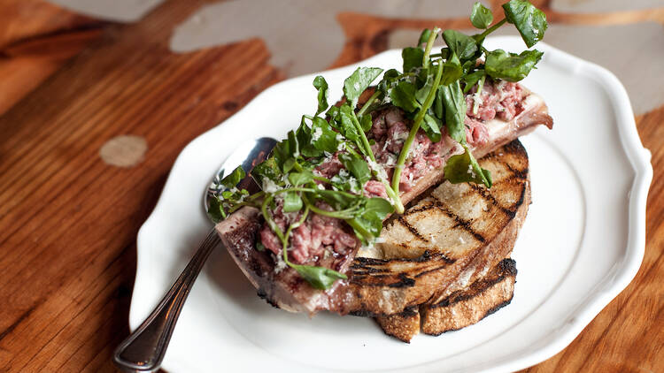 Bone marrow & steak tartare at Bohemian House