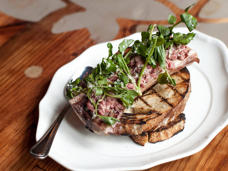 Bone marrow & steak tartare at Bohemian House