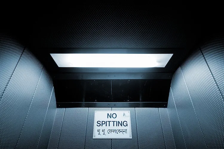 No Spitting sign in the Balfron Tower lift