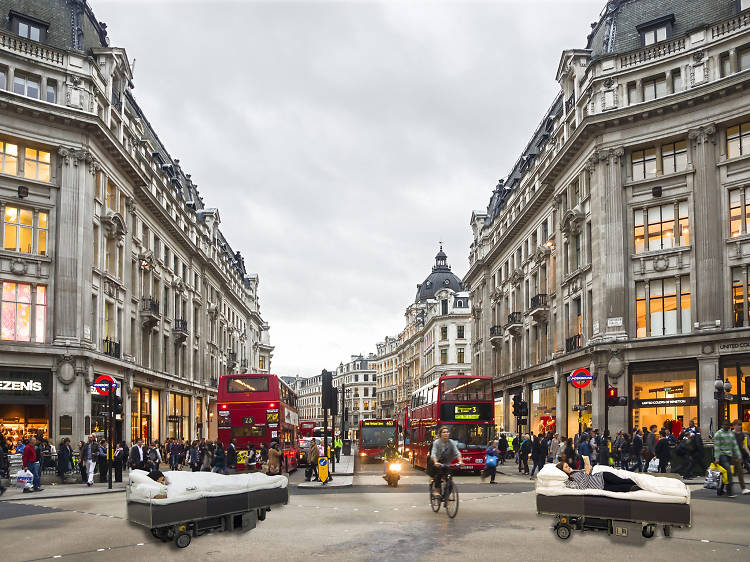 Roaming beds on Oxford Street