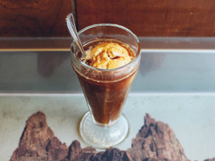 Dark Matter Chocolate City Nitro Float at Dove's Luncheonette