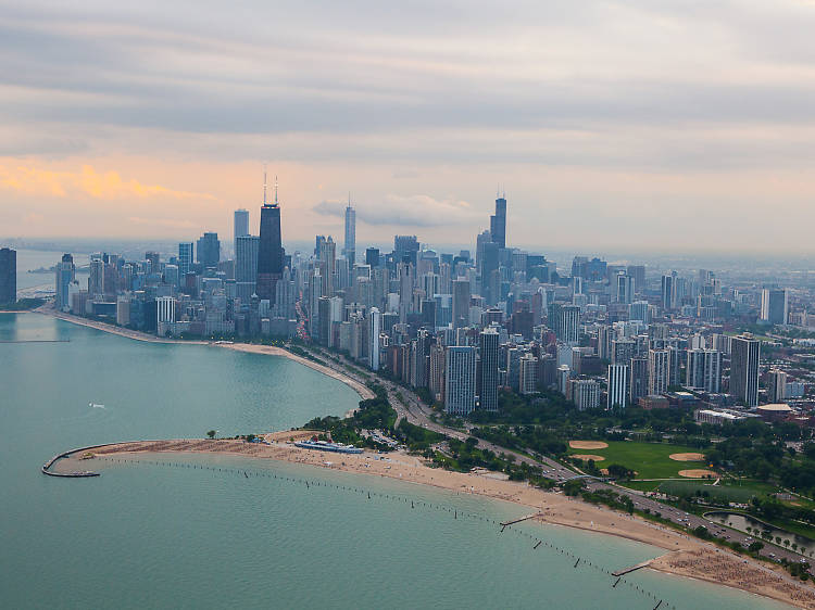 A helicopter tour of the Chicago skyline