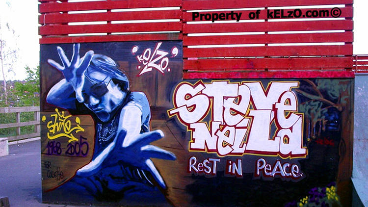 Steve 'Shine' Neild tribute wall, Radcliffe Skatepark, Manchester (2005)