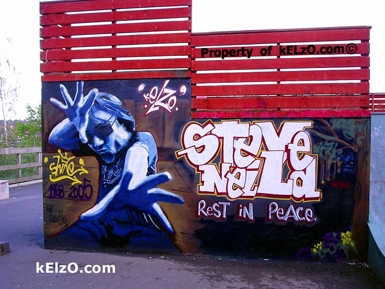 Steve 'Shine' Neild tribute wall, Radcliffe Skatepark, Manchester (2005)