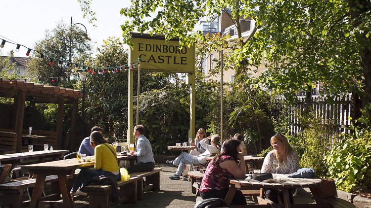 Exterior shot of the beer garden at The Edinboro Castle