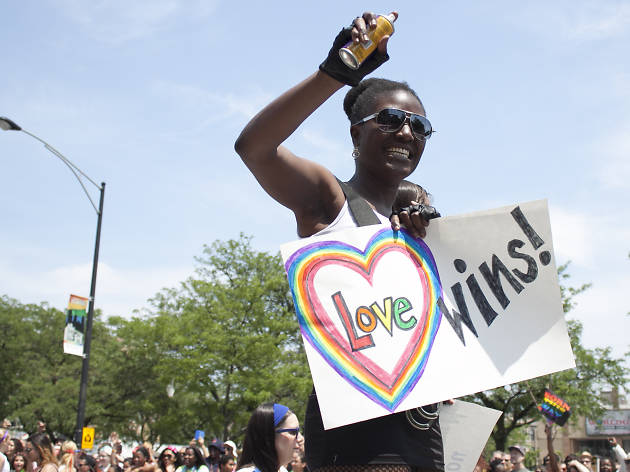 Members of the LGBT community and their friends gathered under sunny skies for the 46th annual Pride Parade.