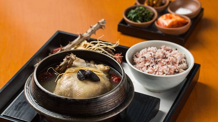 Black garlic samgyetang (Korean ginseng chicken soup) at Park Hyatt Seoul’s The Lounge