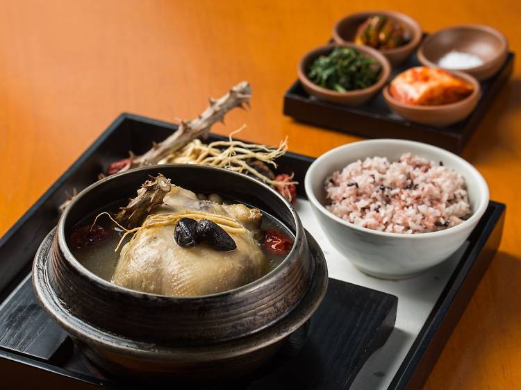 Black garlic samgyetang (Korean ginseng chicken soup) at Park Hyatt Seoul’s The Lounge