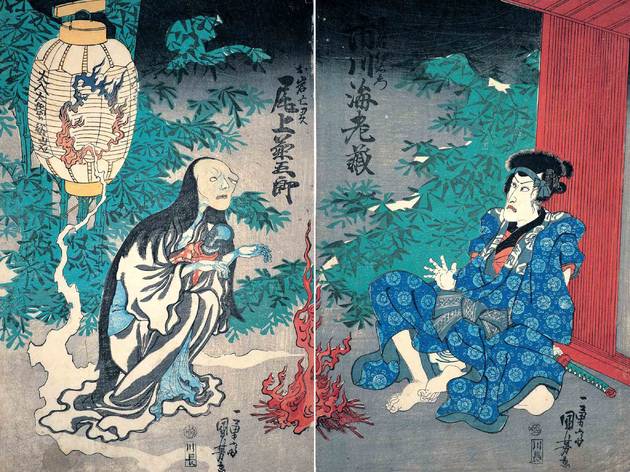 Urameshiya – Art of the Ghost Utagawa Kuniyoshi, 'The actor Onoe Kikugoro as the ghost of Oiwa; Danjuro VII as the villain Iyemon', 1836
