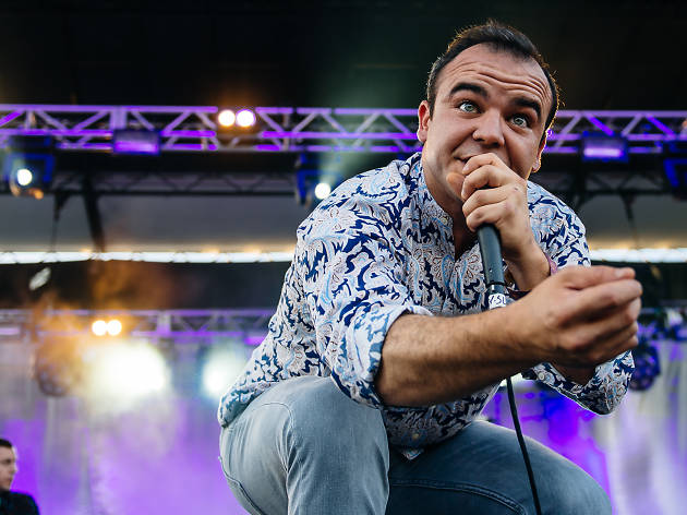 Future Islands played to an enthusiastic crowd during an unexpectedly stormy Saturday at Pitchfork Music Festival, July 18, 2015.