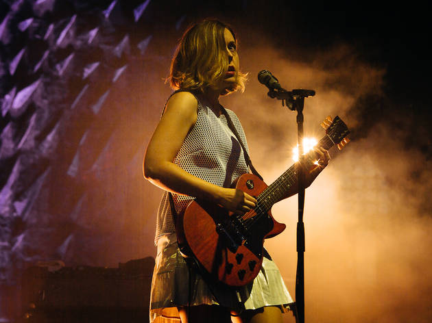 Sleater-Kinney played to an enthusiastic crowd during an unexpectedly stormy Saturday at Pitchfork Music Festival, July 18, 2015.