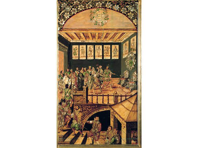 Visita de Cortés a Moctezuma. Miguel González y Juan González Yo el Rey. La monarquía hispánica en el arte