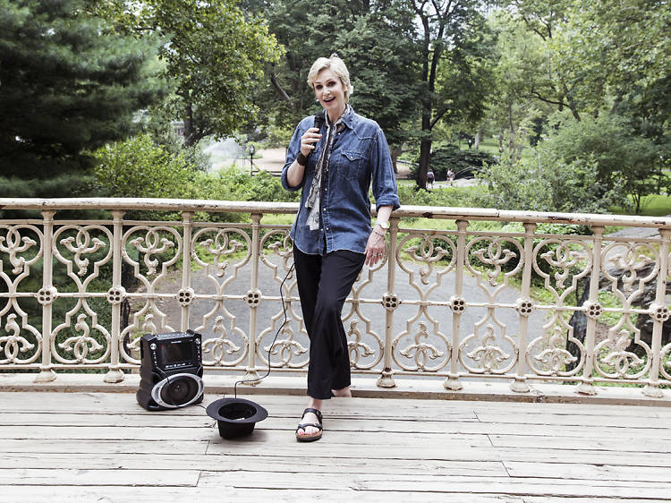 Check out our photos of Jane Lynch busking in Central Park