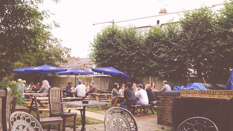 The beer garden at The Rye pub in Peckham, London.