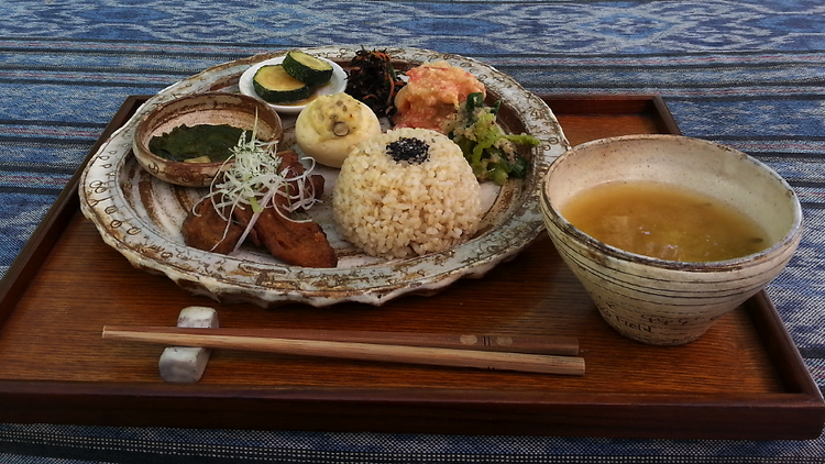 Enjoy a farm lunch next to rice fields and grazing goats