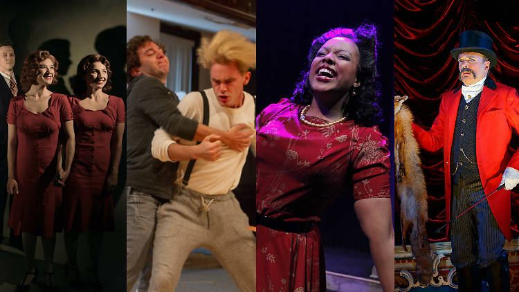 Colleen Fee and Britt-Marie Sivertsen in Side Show; Aaron Himelstein and Casey Thomas Brown in rehearsal for East of Eden; Sharriese Hamilton in Ain't Misbehavin'; Jefferson Mays in the Broadway production of A Gentleman's Guide to Love and Murder