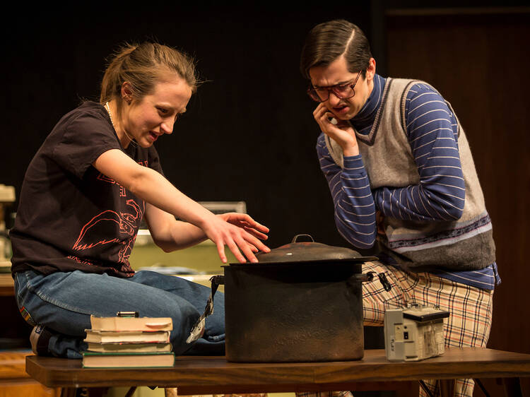 Olivia Cygan and Jordan Brodess in a 2014 developmental staging of Feathers and Teeth at Goodman Theatre. Both reprise their roles for the premiere.