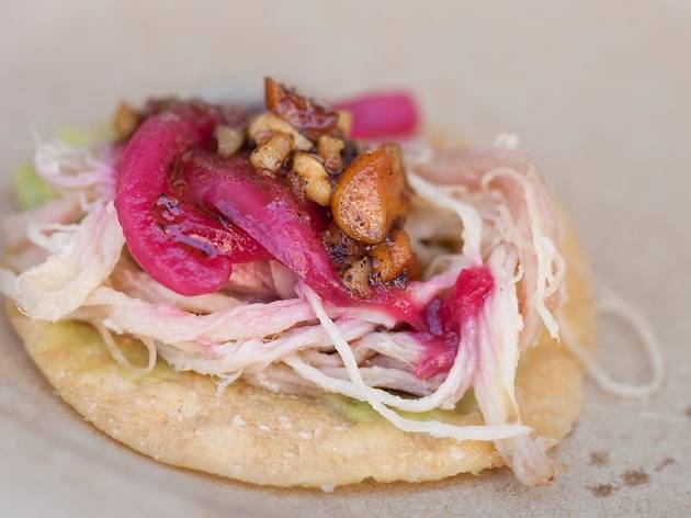 Cook's Ranch pork belly tostada from Pettycash Taqueria at The T