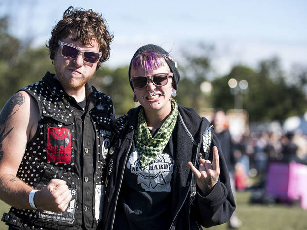 Crowds trudged through muddy fields during the second day of Riot Fest, September 12, 2015.